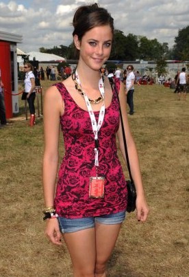 Kaya Scodelario wears her rose print vest with denim shorts